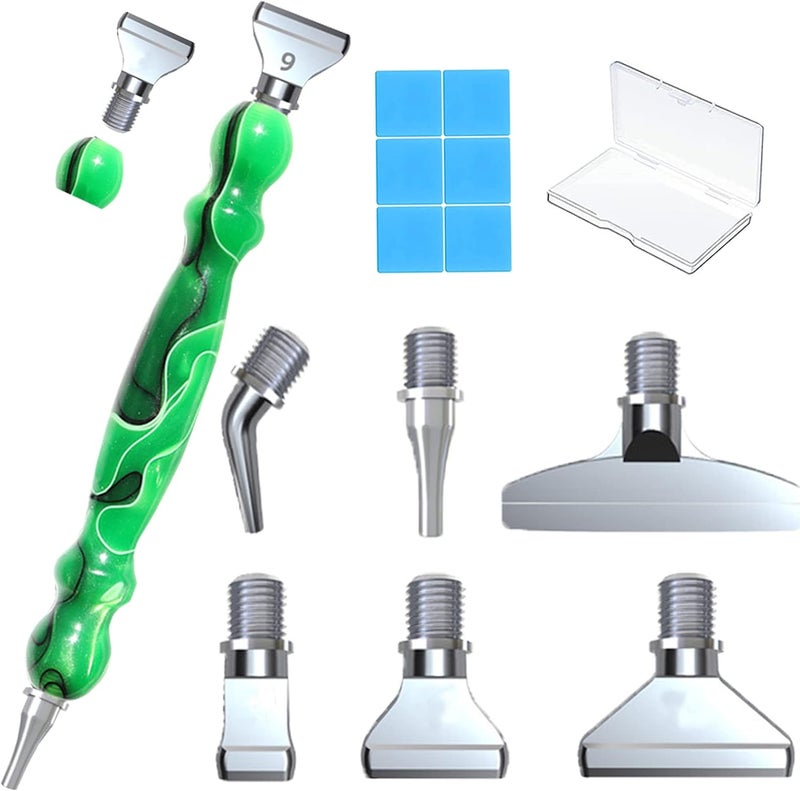 LIBIFUN 14pcs Metal Screw Thread Tips Diamond Painting Art Pen Accessories and Tools kit, a Diamond Resin Pen, 6 painting wax, 6 Metal Stainless Steel Tips, Supplies for DIY Craft, Comfort Grip(Green) - Image 1